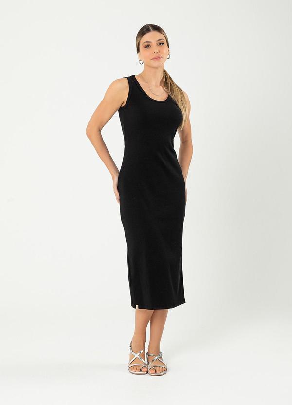 Cativa - Vestido Midi em Canelado Preto