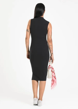Cativa - Vestido Midi em Canelado Preto - CATIVA