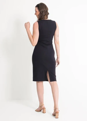 Habana - Vestido Midi em Canelado Preto - HABANA