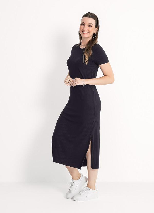 Habana - Vestido Midi em Canelado Preto