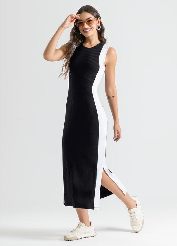 Cativa - Vestido Midi em Canelado Preto