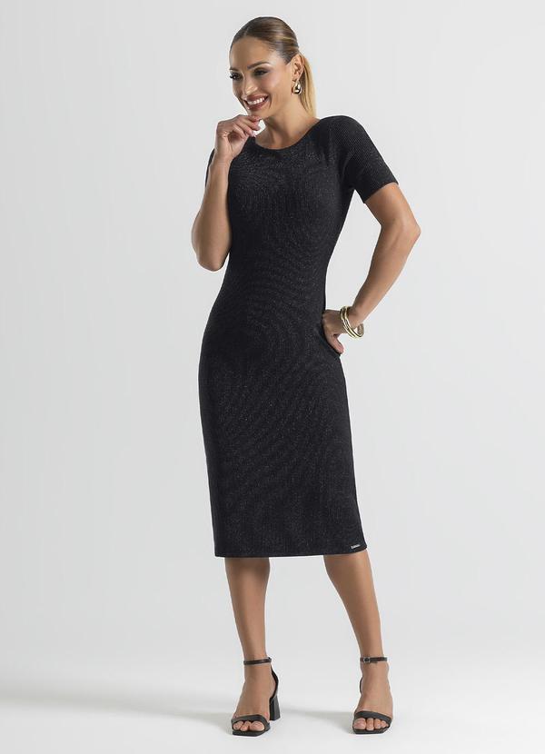 Cativa - Vestido Midi em Canelado Preto