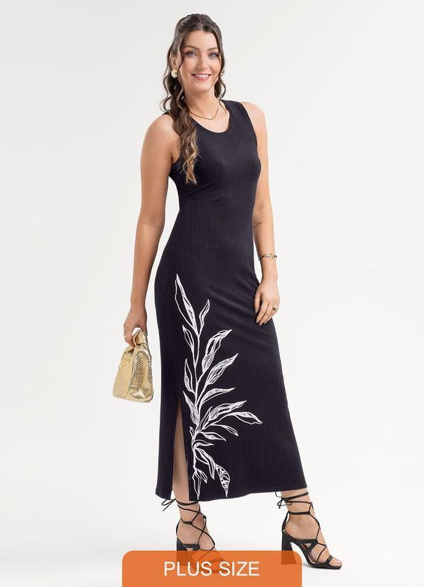 Habana - Vestido Midi em Canelado  Preto