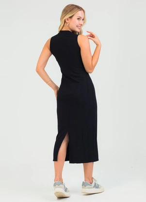 Cativa - Vestido Midi em Canelado Preto - CATIVA