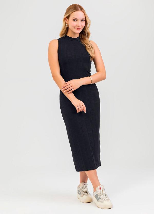 Cativa - Vestido Midi em Canelado Preto