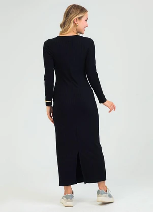Cativa - Vestido Midi em Canelado Preto - CATIVA