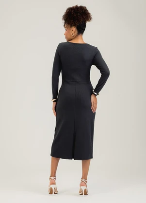 Cativa - Vestido Midi em Canelado Preto - CATIVA