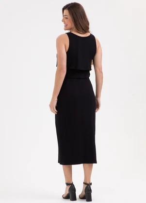 Habana - Vestido Midi em Canelado  Preto - HABANA