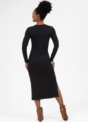 Habana - Vestido Midi em Canelado Preto - HABANA