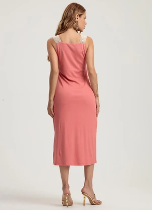 Gris - Vestido Midi em Canelado Rosa - GRIS