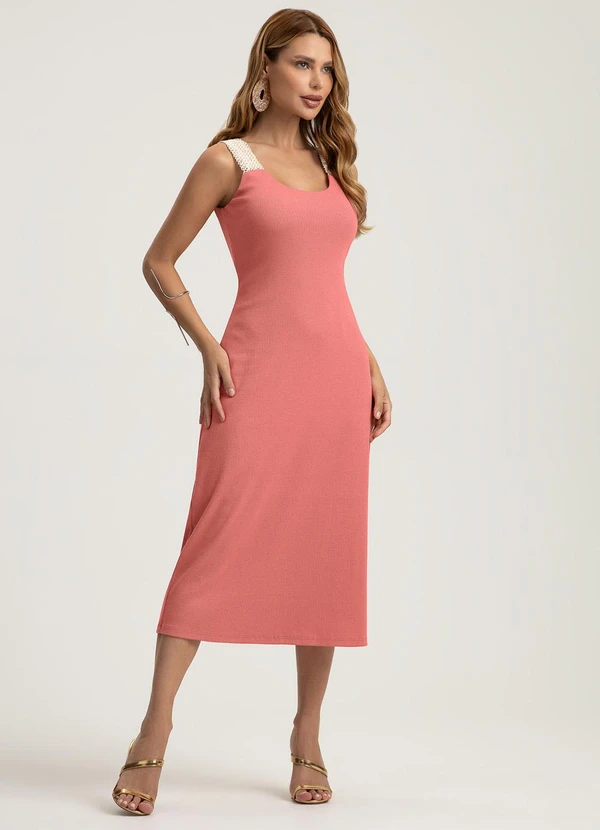 Gris - Vestido Midi em Canelado Rosa