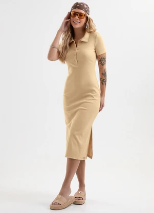 Cativa - Vestido Midi em Canelado Tricô Bege - CATIVA