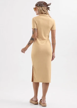 Cativa - Vestido Midi em Canelado Tricô Bege - CATIVA