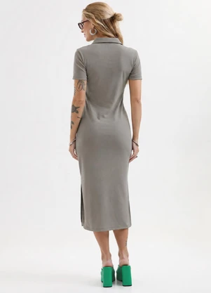 Cativa - Vestido Midi em Canelado Tricô Cinza - CATIVA