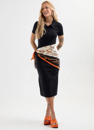 Cativa - Vestido Midi em Canelado Tricô Preto - CATIVA