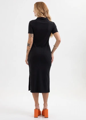 Cativa - Vestido Midi em Canelado Tricô Preto - CATIVA