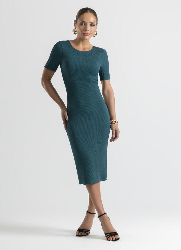 Cativa - Vestido Midi em Canelado Verde Escuro