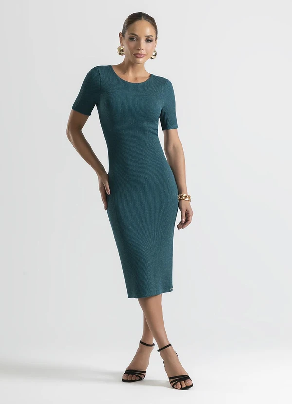 Cativa - Vestido Midi em Canelado Verde Escuro