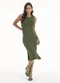 Habana - Vestido Midi em Canelado Caramelo - variação: Verde Escuro