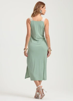 Gris - Vestido Midi em Canelado Verde - GRIS