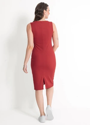 Habana - Vestido Midi em Canelado Vermelho Escuro - HABANA