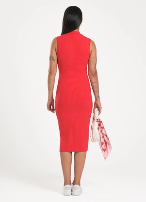 Cativa - Vestido Midi em Canelado Vermelho - CATIVA