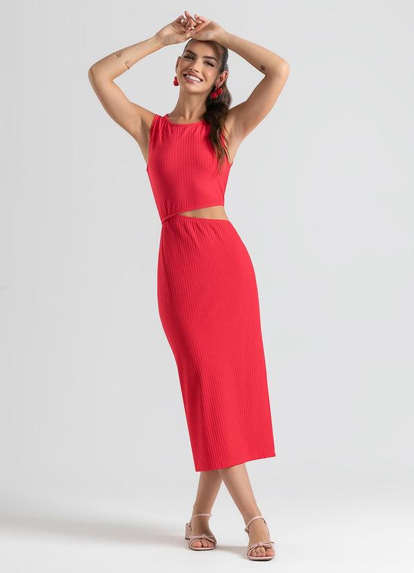 Cativa - Vestido Midi em Canelado Vermelho