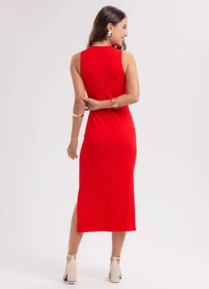 Habana - Vestido Midi em Canelado Vermelho - HABANA
