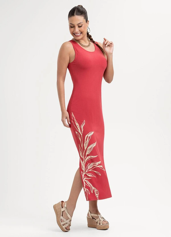 Habana - Vestido Midi em Canelado Vermelho