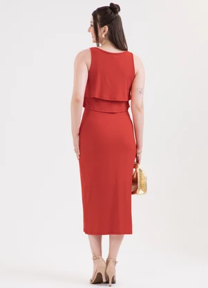 Habana - Vestido Midi em Canelado  Vermelho - HABANA