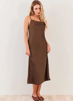 Sofie - Vestido Midi em Cetim Alças Finas Soft Glam - Sofi - SOFIE