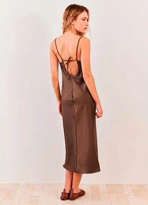 Sofie - Vestido Midi em Cetim Alças Finas Soft Glam - Sofi - SOFIE