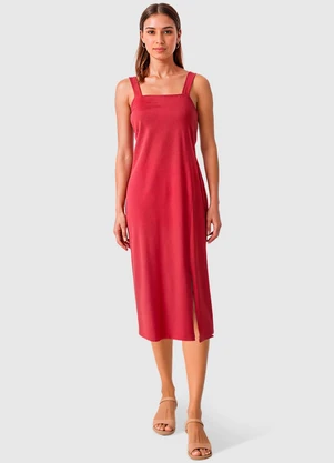Malwee - Vestido Mídi em Cotton Light Vermelho Escuro - MALWEE