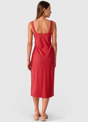 Malwee - Vestido Mídi em Cotton Light Vermelho Escuro - MALWEE