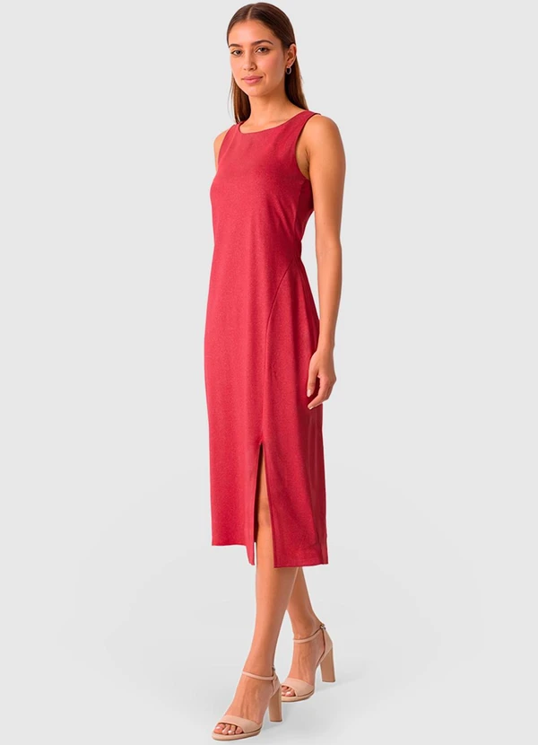 Malwee - Vestido Mídi em Cotton Light Vermelho Escuro 3