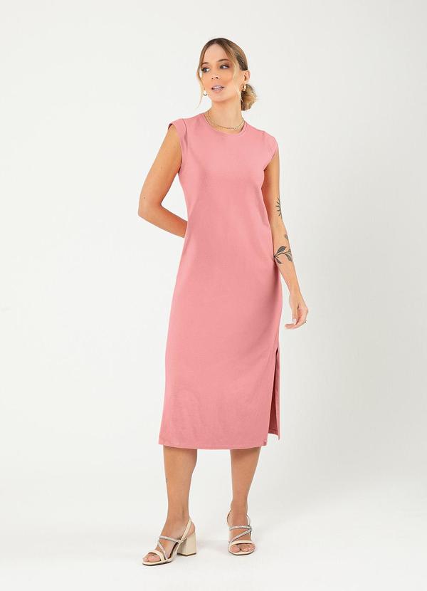 Cativa - Vestido Midi em Cotton Rosa Claro