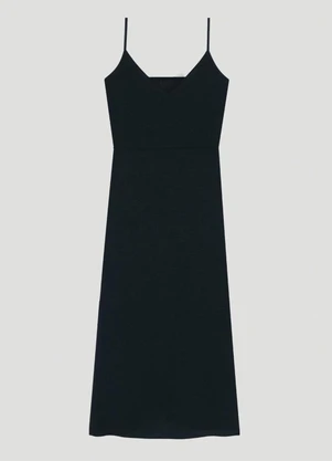 Cereja Rosa - Vestido Midi em Crepe com Fenda Preto - CEREJA ROSA