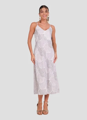 Cereja Rosa - Vestido Midi em Crepe Estampado com Fenda Branco - CEREJA ROSA