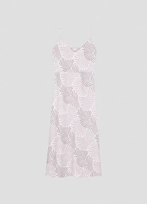 Cereja Rosa - Vestido Midi em Crepe Estampado com Fenda Branco - CEREJA ROSA
