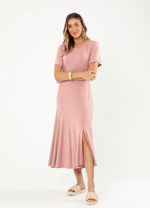 Cativa - Vestido Midi em Crepe Rosa Claro