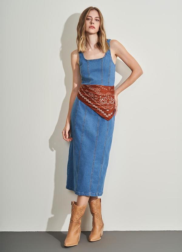 Sofie - Vestido Midi em Jeans Azul