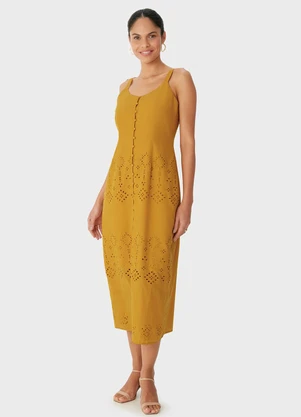 Malwee - Vestido Mídi em Laíse Amarelo Mostarda - MALWEE