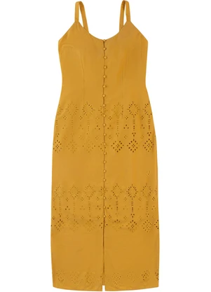 Malwee - Vestido Mídi em Laíse Amarelo Mostarda - MALWEE