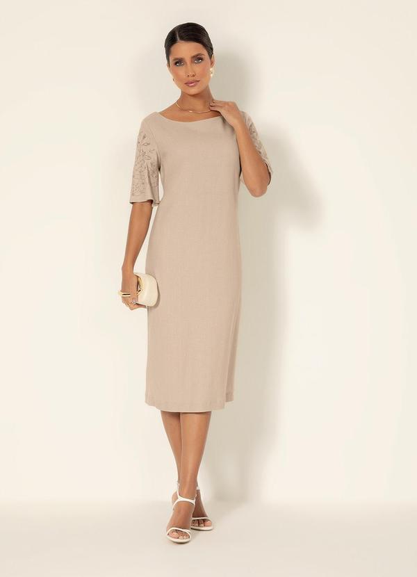 Gris - Vestido Midi em Linho  Bege