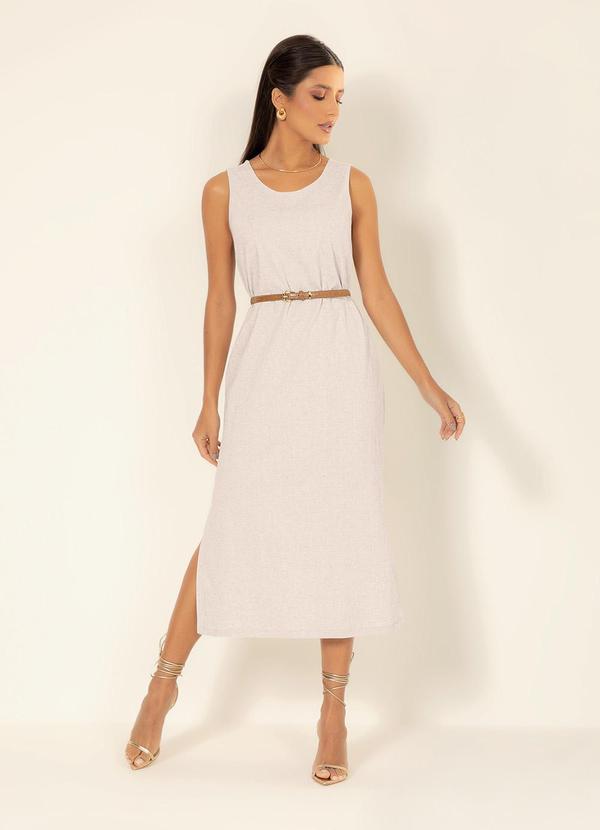 Gris - Vestido Midi em Linho Bege