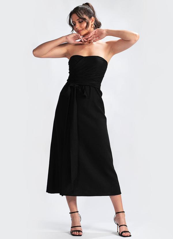 Maria Filó - Vestido Midi em LinhoPreto