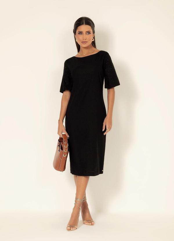 Gris - Vestido Midi em Linho Preto