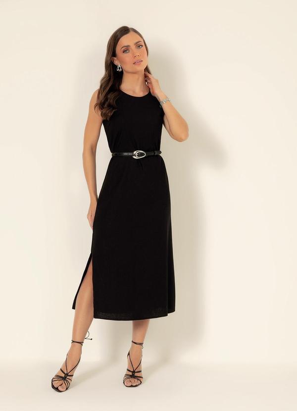 Gris - Vestido Midi em Linho Preto