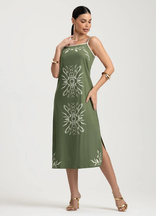 Gris - Vestido Midi em Linho  Verde