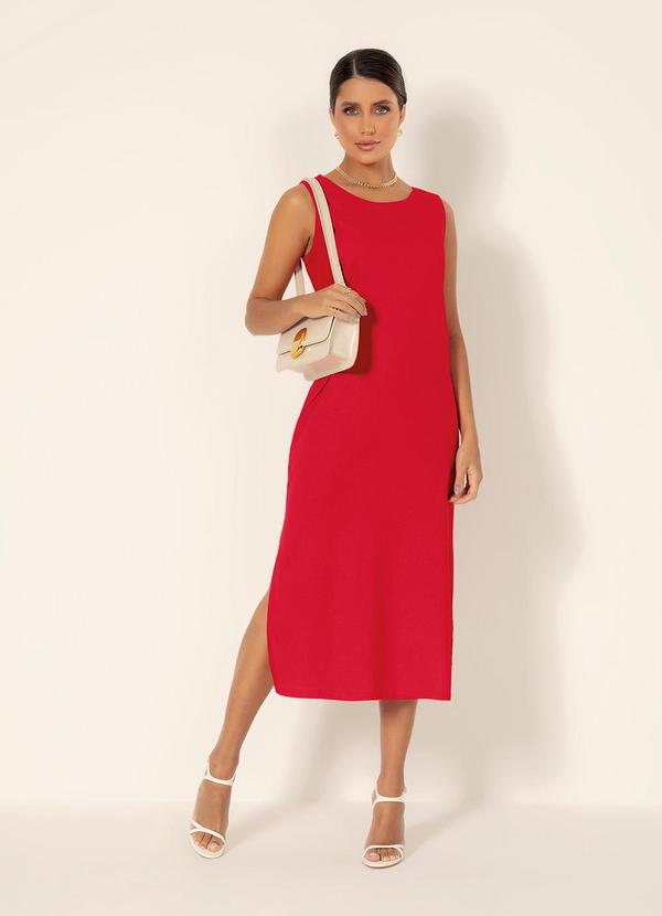 Gris - Vestido Midi em Linho  Vermelho